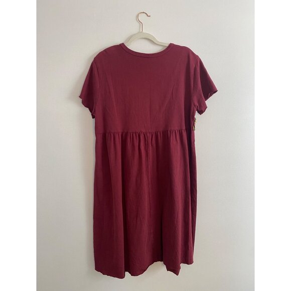 Handmade Burgundy T-Shirt Dress With Embroidered Detail Boho Style Best for M/L - Picture 5 of 5